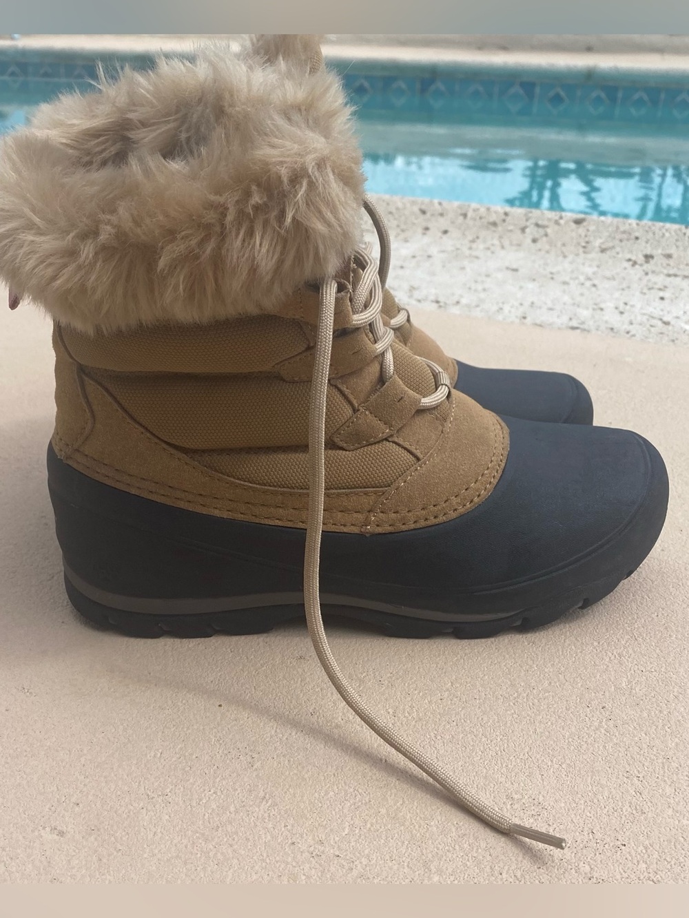 Northside Tan and Black Winter Rain Boots with Faux Fur Cuff
